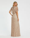 Beaded Mesh Gown With Shawl - Nude Gold