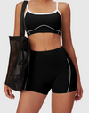 Cropped Piping Detail Gym Set - Black