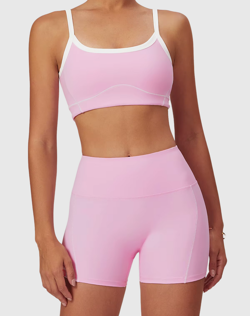 Sexy Cropped Piping Detail Gym Set - Pink Women's Gym Clothes & Workout Outfits - Free Shipping!