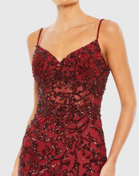 Sequin Corset Trumpet Gown - Burgundy