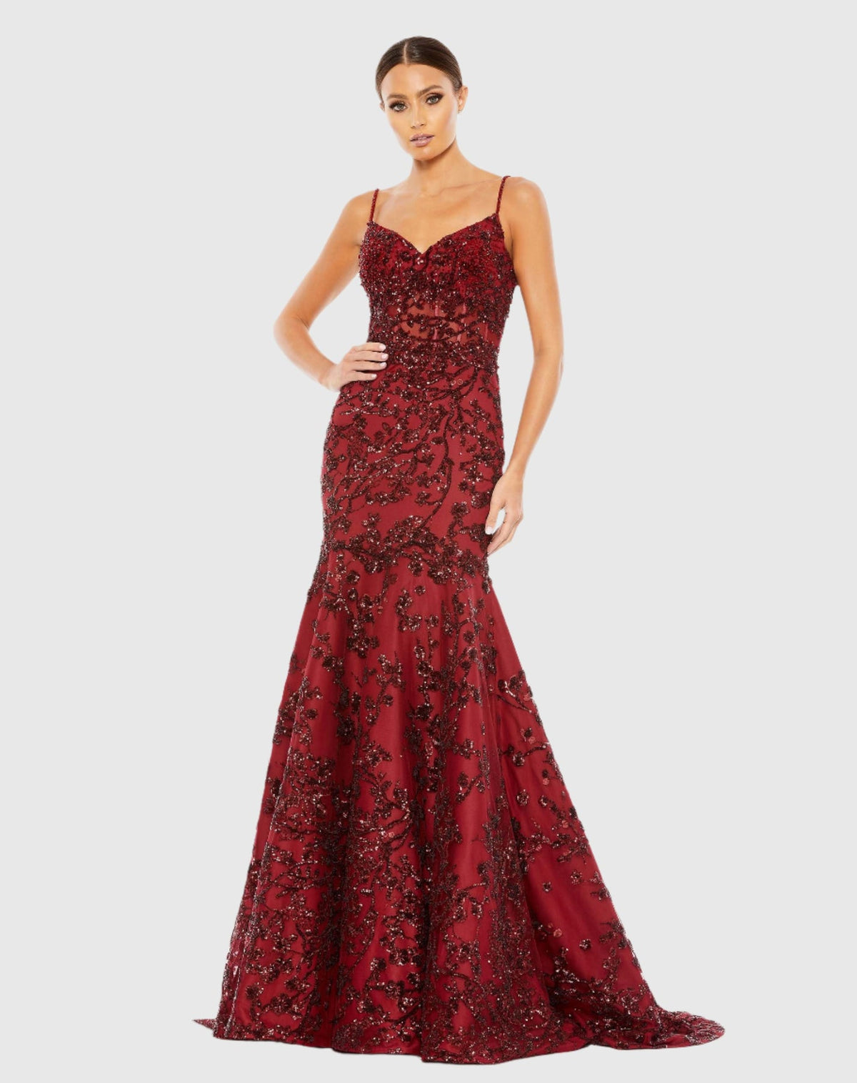 Mac Duggal #20199 Sequin Corset Trumpet Gown - Burgundy