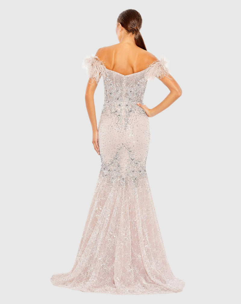 Feather crystal embellished sleeveless gown - Lilac