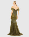 Feather crystal embellished sleeveless gown - Green