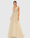 Mac Duggal #20259 Embellished Feathered Sleeveless A Line Gown, Nude