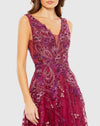 Embroidered Sleeveless Plunge Neck A Line Gown - Berry