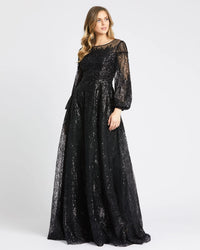 Jewel encrusted long sleeve A line modest gown - Platinum