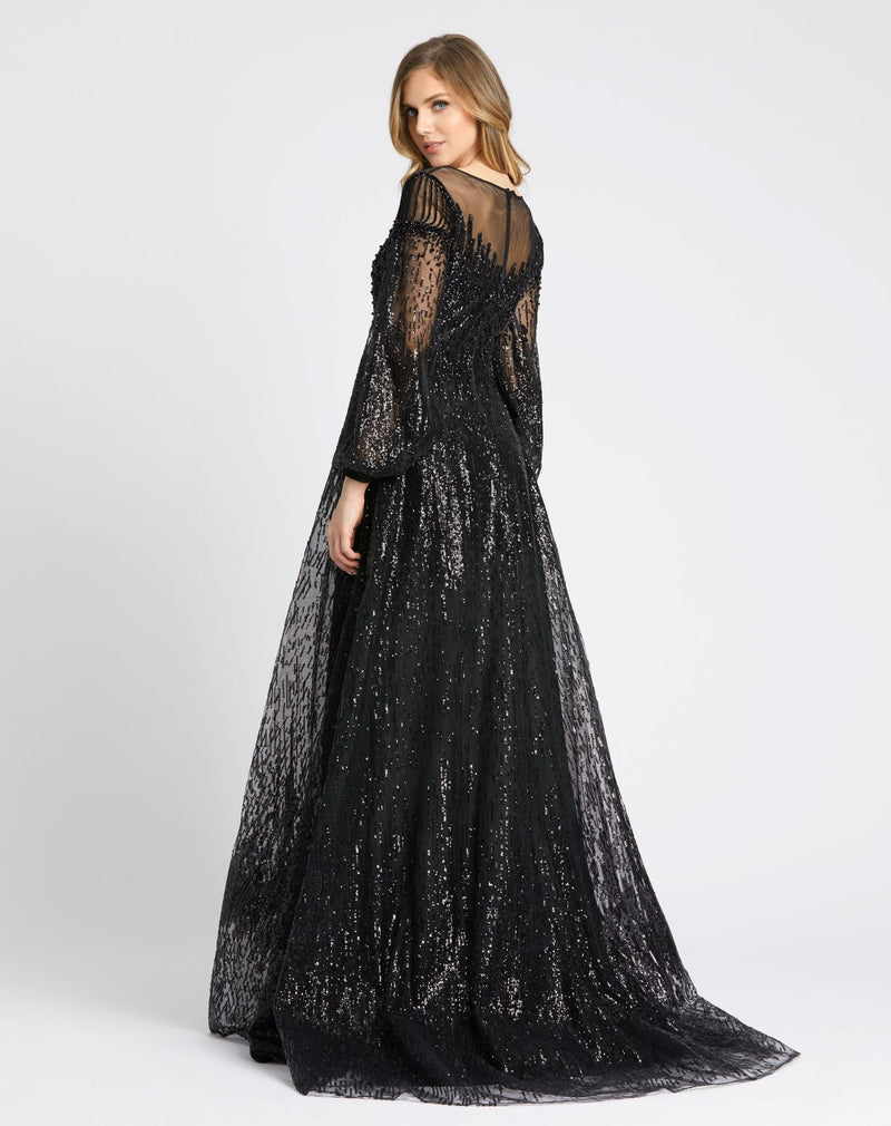 Jewel encrusted long sleeve A line modest gown - Black