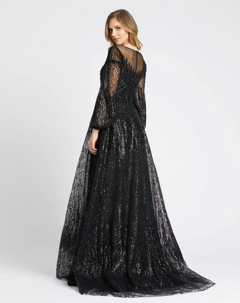 Jewel encrusted long sleeve A line modest gown - Platinum