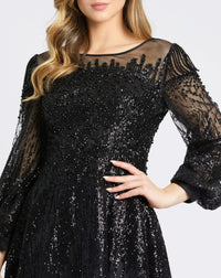 Jewel encrusted long sleeve A line modest gown - Platinum