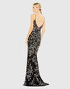 Embellished Plunge Neck Sleeveless Gown - Black