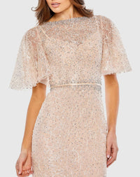 Embellished Neck Butterfly Sleeve Trumpet Gown - Blush