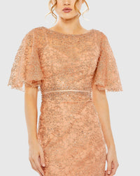 Embellished Neck Butterfly Sleeve Trumpet Gown - Cinnamon