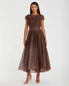 Mac Duggal #20371  Brown Embellished Cap Sleeve A Line Dress, Chocolate