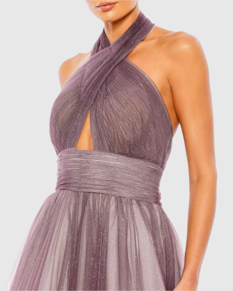 Glitter ombre halter neck ballgown - Grey