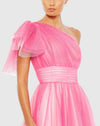 Glitter ombre ruffled one shoulder ballgown - Pink