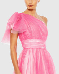 Glitter ombre ruffled one shoulder ballgown - Pink