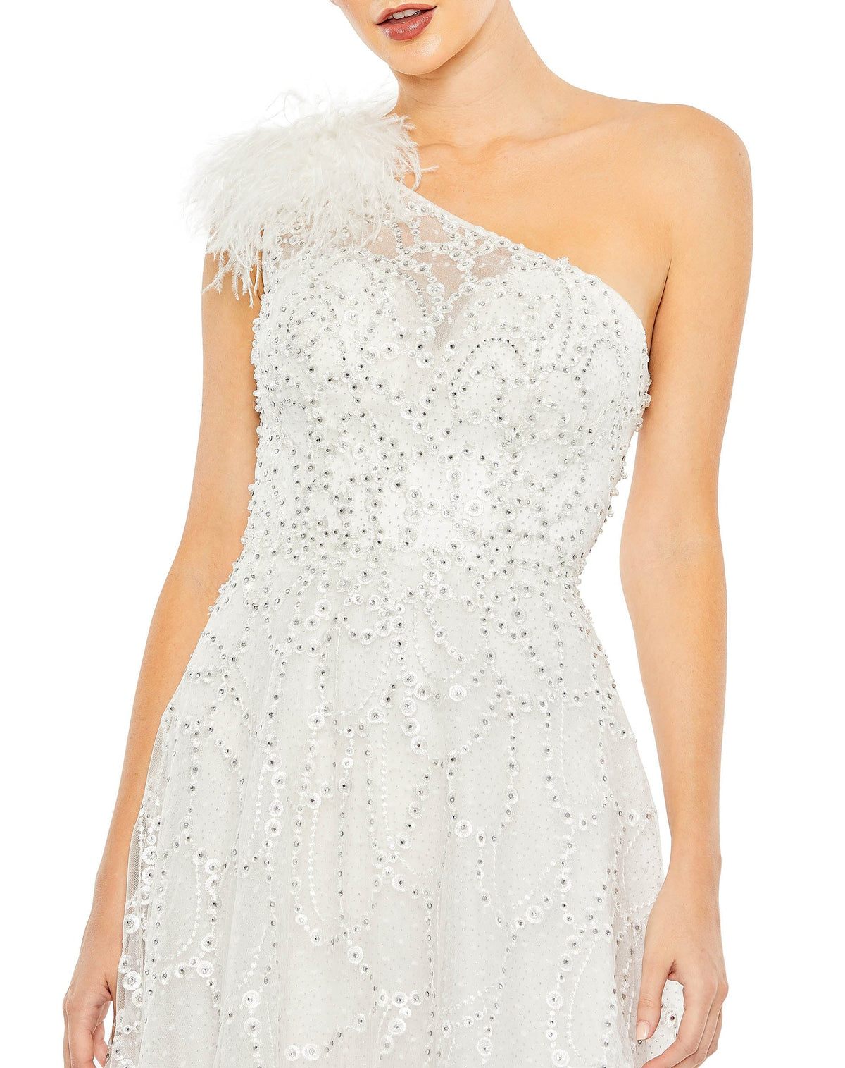 Embellished One Shoulder A Line Gown - Ivory