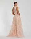 Embellished One Shoulder A Line Gown - Peach