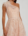 Embellished One Shoulder A Line Gown - Peach