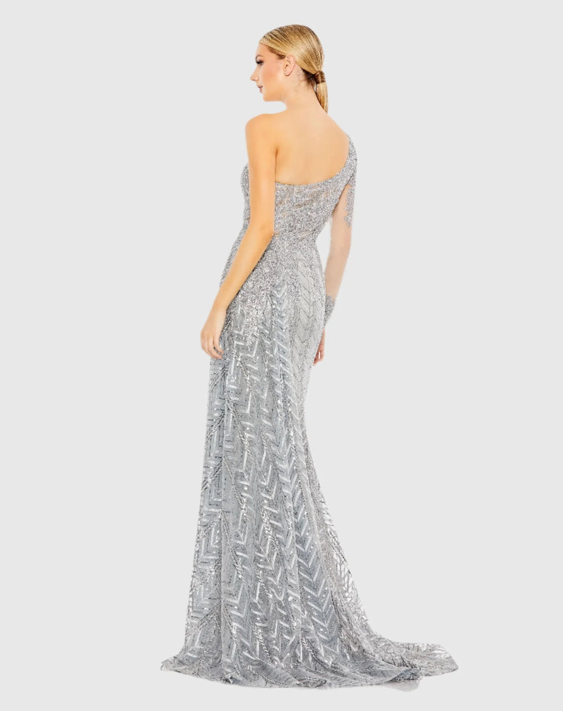 One shoulder A-line sequin gown - Silver