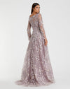 Embroidered Lace Wrap Over Illusion Long Sleeve A Line Gown - Lilac