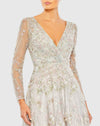 Embroidered Lace Wrap Over Illusion Long Sleeve A Line Gown - Lilac