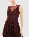 Embroidered High Neck Sleeveless Dress - Burgundy