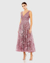 Mac Duggal, V-Neck Low Cut Back Floral Embroidered A-Line Dress #20422, Mauve