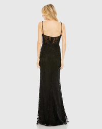 Embellished sleeveless illusion lace bodice gown - Black