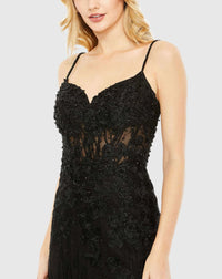 Embellished sleeveless illusion lace bodice gown - Black