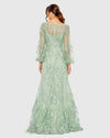 Puff Sleeve A-Line Embroidered Gown - Sage