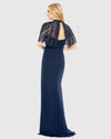 Sleeveless gown wiith embellished cape - Navy