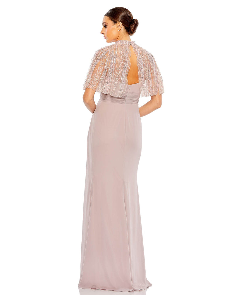 Sleeveless gown wiith embellished cape - Rose