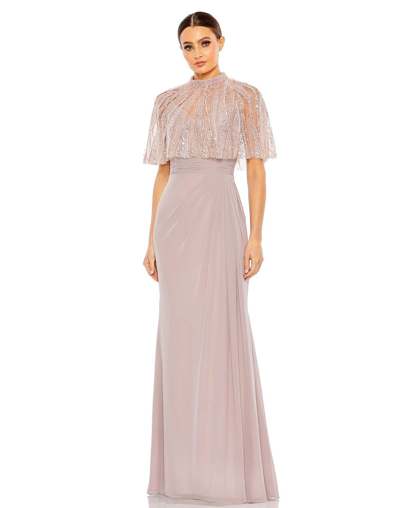 Sleeveless gown wiith embellished cape - Rose