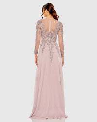 High neck long sleeve crystal embellished A Line gown - Lilac