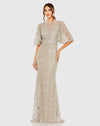 Mac Duggal Flutter Sleeve High Neck Gown #20481 Gold Bridesmaids Dresses