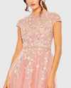 High Neck Cap Sleeve Embellished A Line Gown - Rose