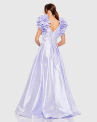 Flutter Sleeve V-Neck Ballgown with Slit - Periwinkle