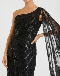 One shoulder cap sleeve embellished gown - Black