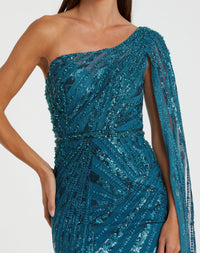 One shoulder cap sleeve embellished gown - Blue