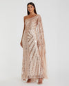 One shoulder cap sleeve embellished gown - Rose Gold