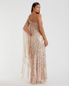 One shoulder cap sleeve embellished gown - Rose Gold