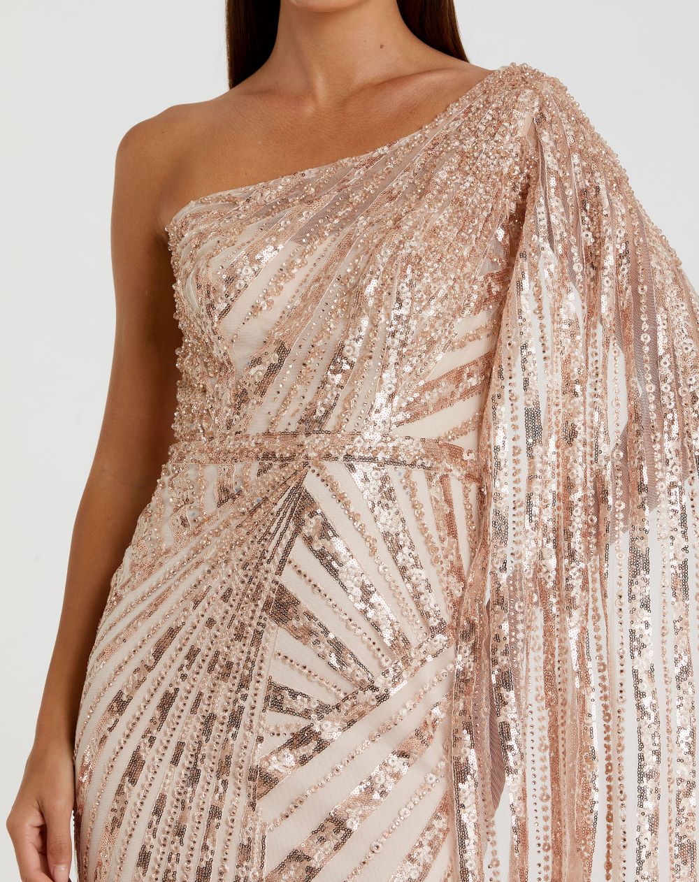 One shoulder cap sleeve embellished gown Rose Gold