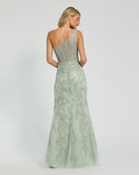 One Shoulder Embellished Gown - Sage