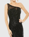 Embellished One Shoulder Mermaid Gown - Black