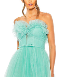 Strapless Glitter Tulle Gown - Aqua Ombre