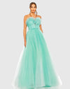 Strapless Glitter Tulle Gown - Aqua Ombre