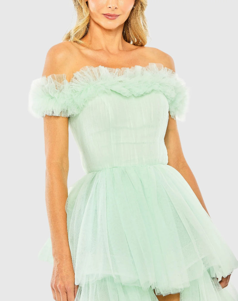 Off The Shoulder Tulle Gown - Mint