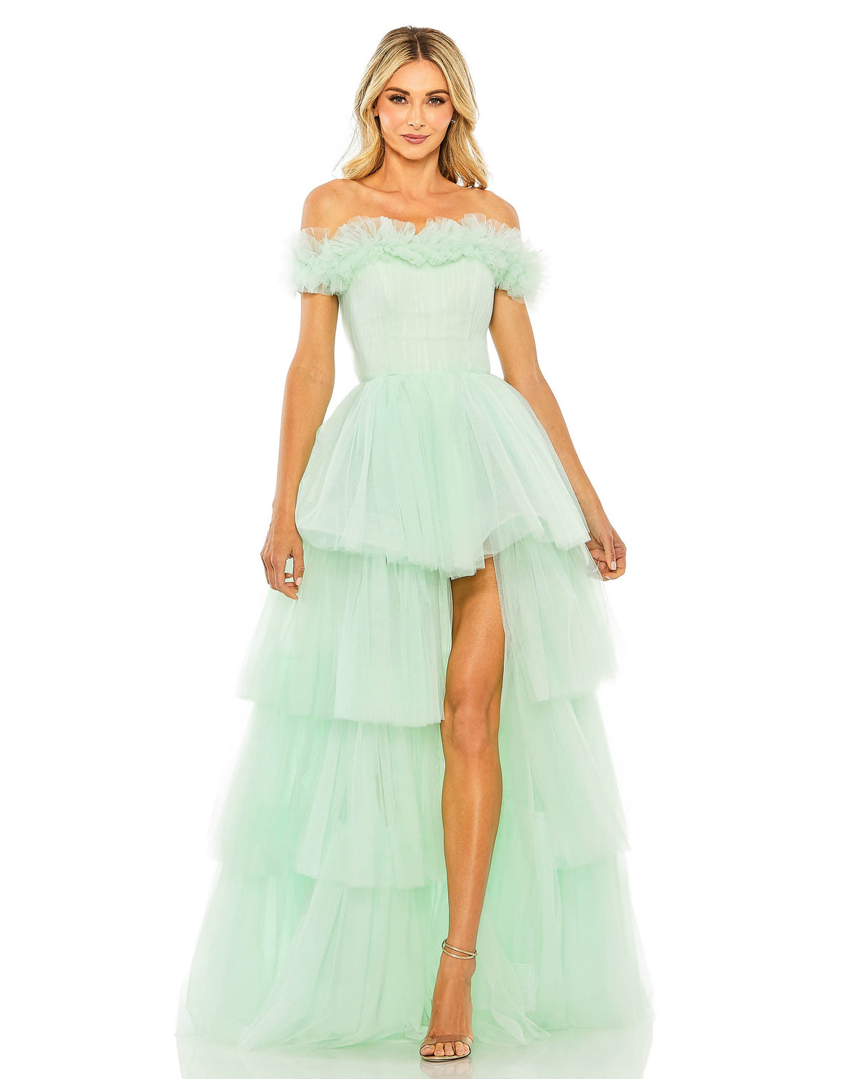 mac duggal, mommy and me dresses, Off The Shoulder Tulle Gown - Mint, Style #20570 pairs with Style #20586