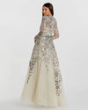 Long Sleeve Floral Embellished Gown - Sage